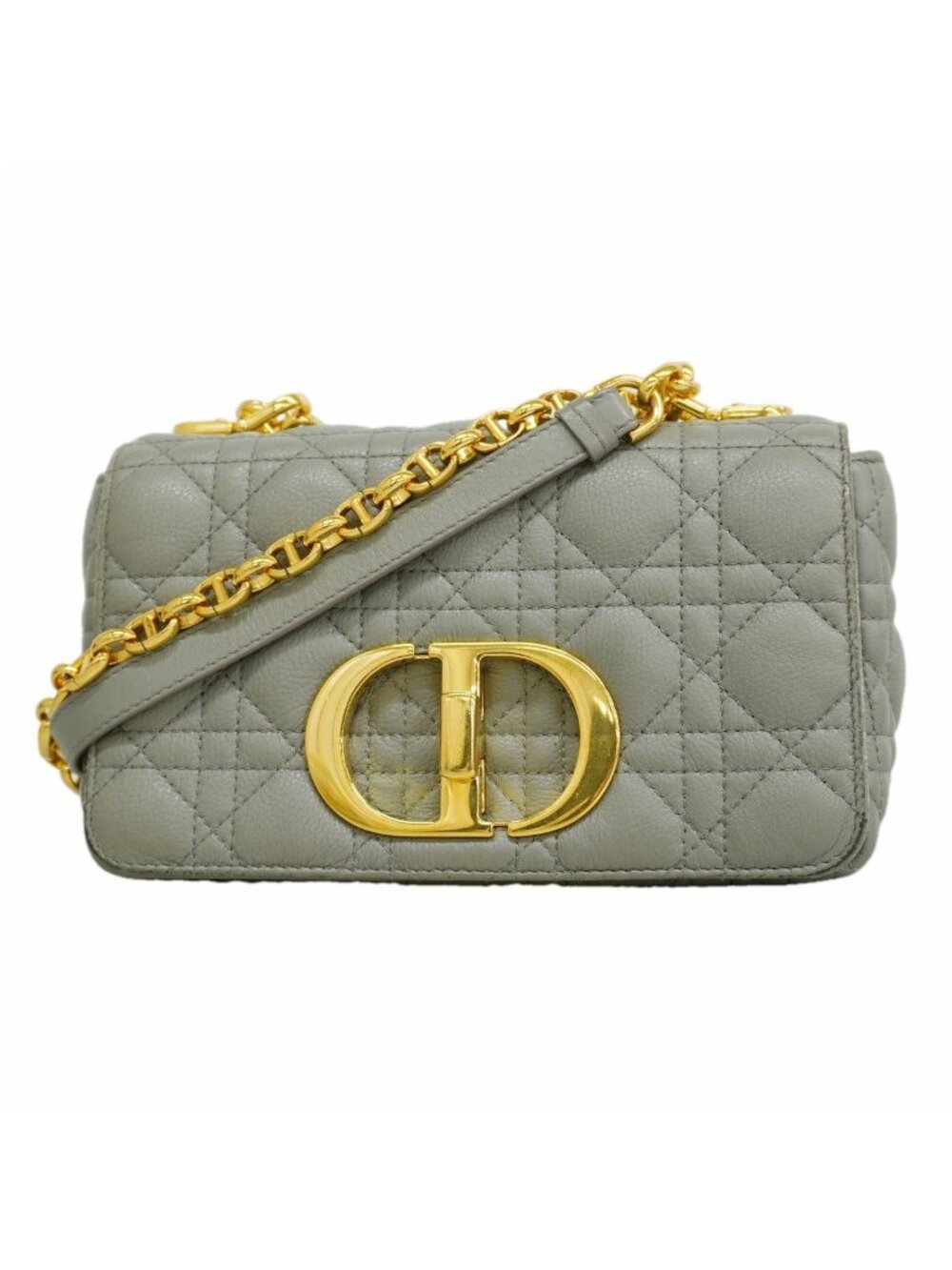 Dior Shoulder Bag Cannage Caro Leather Gray Gold